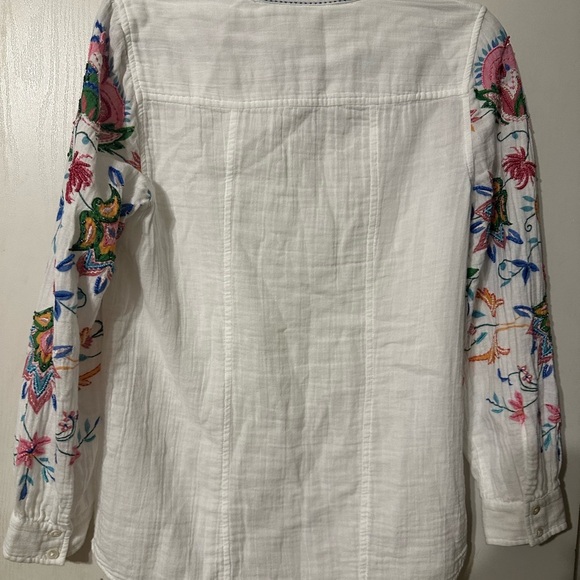 Soft Surroundings White and Pink Embellished Button Down Blouse - Picture 8 of 8